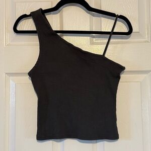 WE THE FREE Asymmetrical Grey Ribbed Tank Top Sleeveless Dark Grey Small